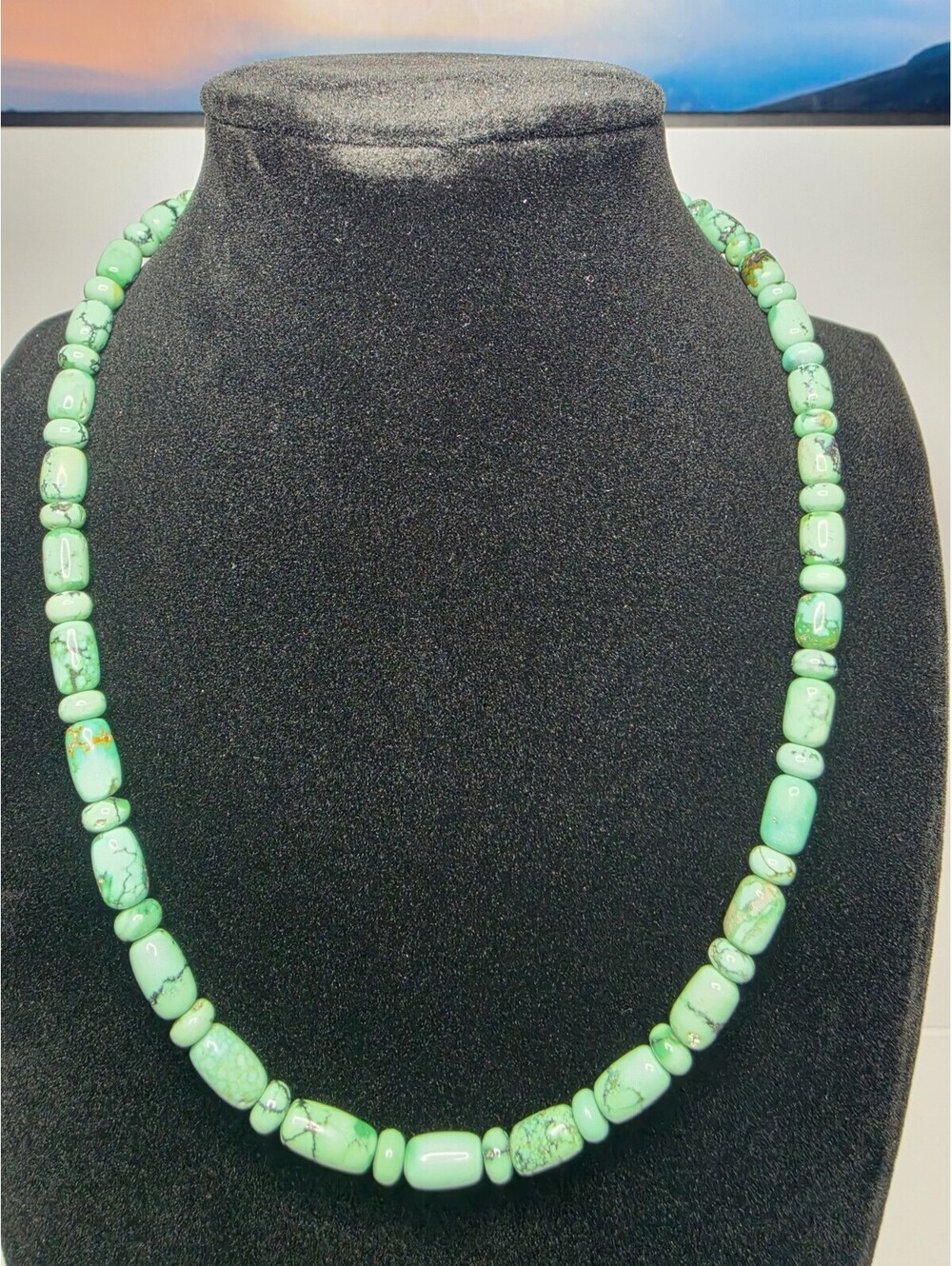 Vintage Green Turquoise tube and rounds beads necklace 18"
